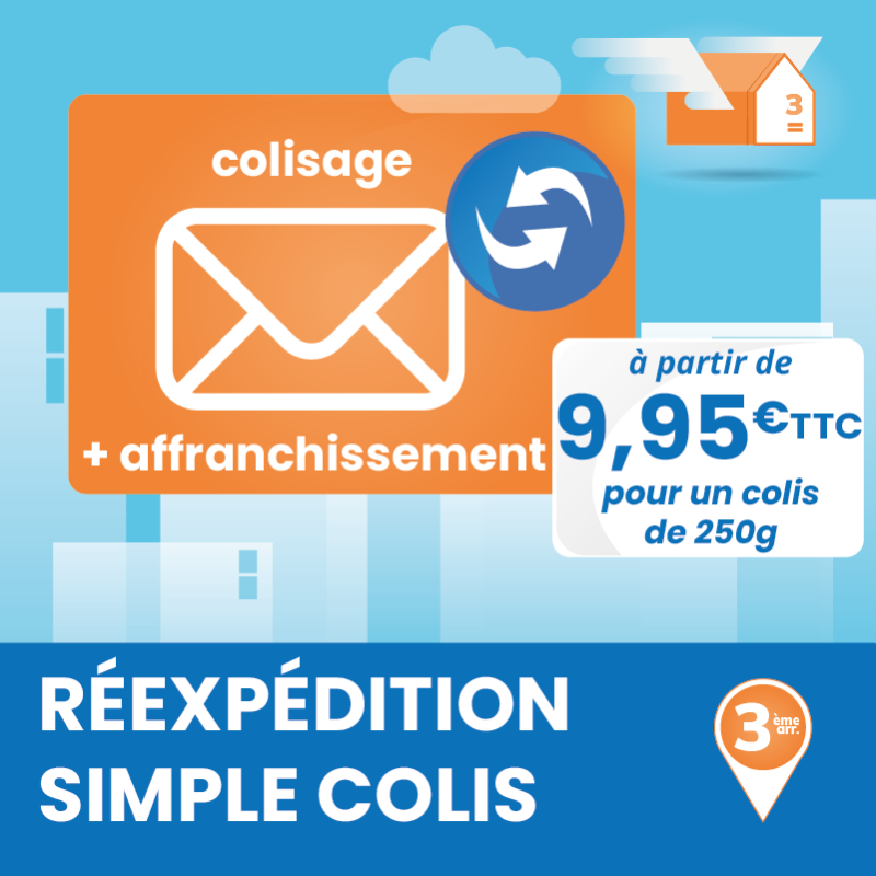 Service annexe à la boîte postale : réexpédition postale de colis jusqu'à 250g.
