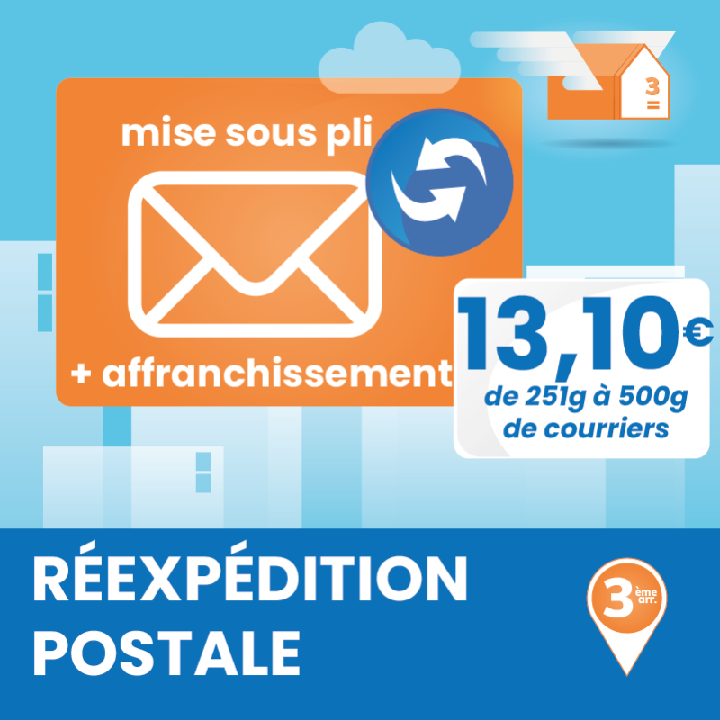 Service annexe à la boîte postale : réexpédition ponctuelle de courriers jusqu'à 500g.